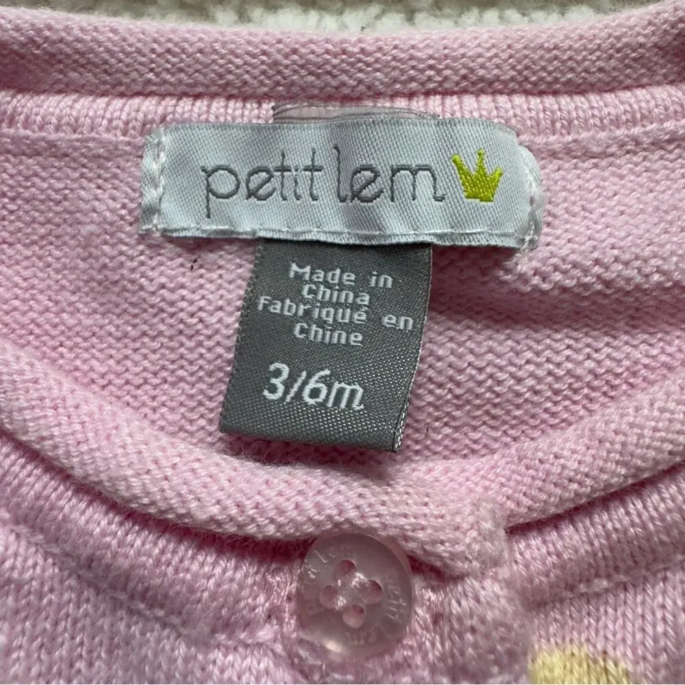 Petit Lem Pink Cardigan Polka Dots long sleeve button down front tight knit 3/6M